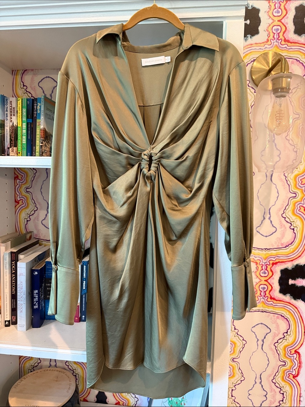 Jonathan Simkhai Olive Green Knot-Front Long Sleeve Dress